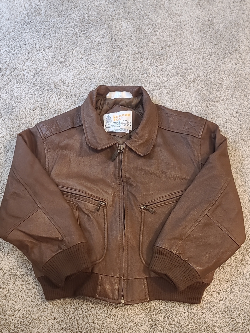 Toddler L, Brown Leather LONDON FOG Bomber Jacket